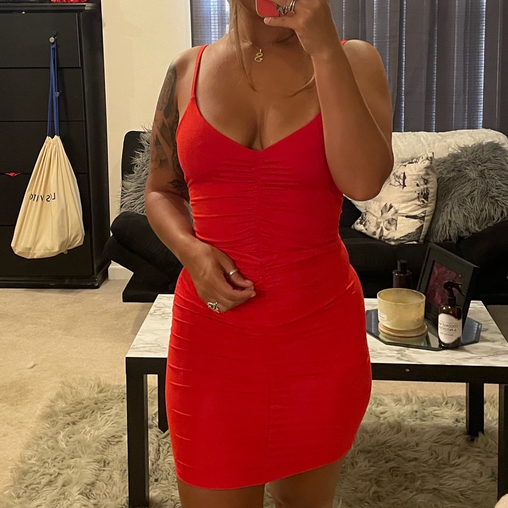 Red ruffled dress